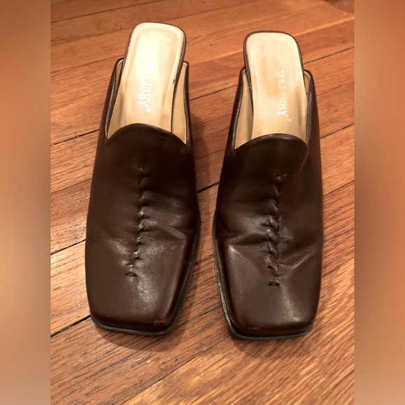 Vintage 90s Sam & Libby leather square toe mules brown 8 1/2 - Picture 2 of 8